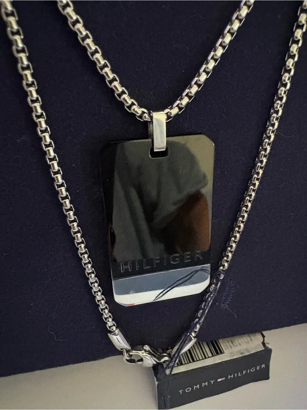 Tommy Hilfiger Double-Layer Stainless Steel Dog Tag Necklace - Black & Silver